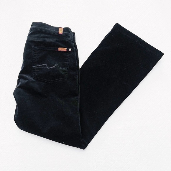 7 For All Mankind Flare Denim Jeans Black Faux Suede SZ27 - Picture 5 of 8